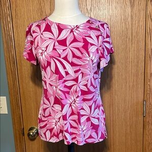 Liz Claiborne Floral Pink Women's size small Top shirt bell sleeve soft girl